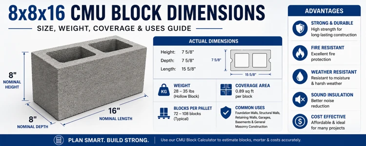 8x8x16 CMU Block Dimensions Guide