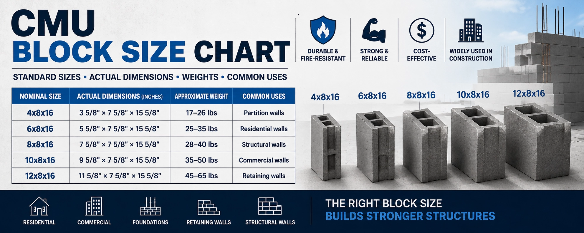 CMU Block Sizes Chart