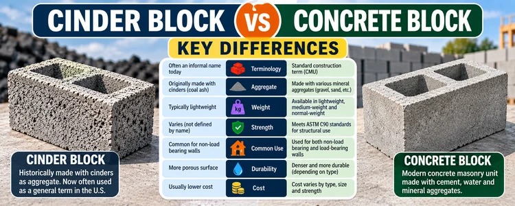 Cinder Block vs Concrete Block: Key Differences Explained