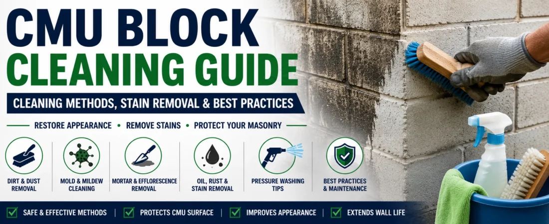 CMU Block Cleaning Guide: Methods, Stains, Pressure Washing & Best Practices