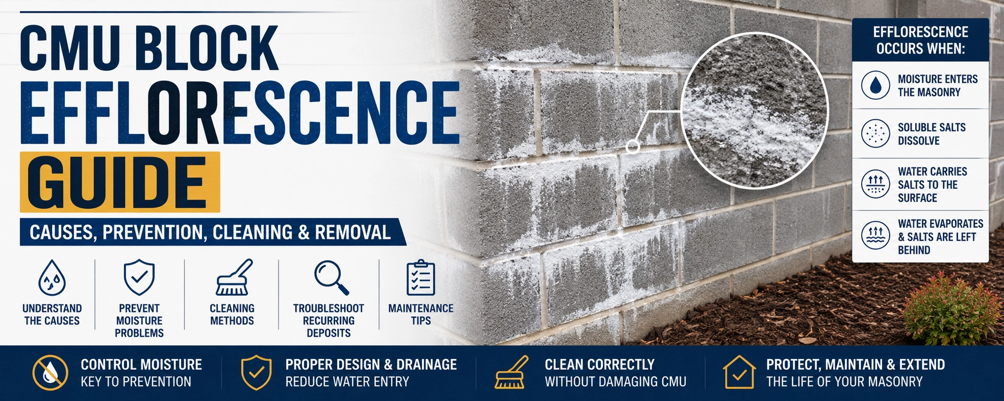 CMU Block Efflorescence Guide: Causes, Prevention, Cleaning & Removal