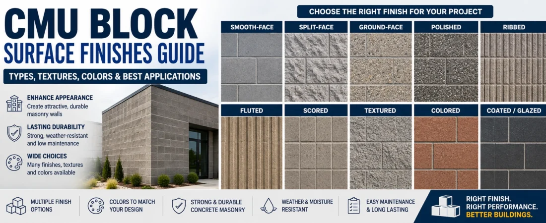 CMU Block Surface Finishes Guide: Types, Textures, Colors & Best Applications