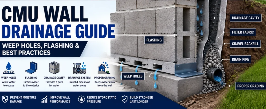 CMU Wall Drainage Guide: Weep Holes, Flashing, Drainage Systems & Best Practices
